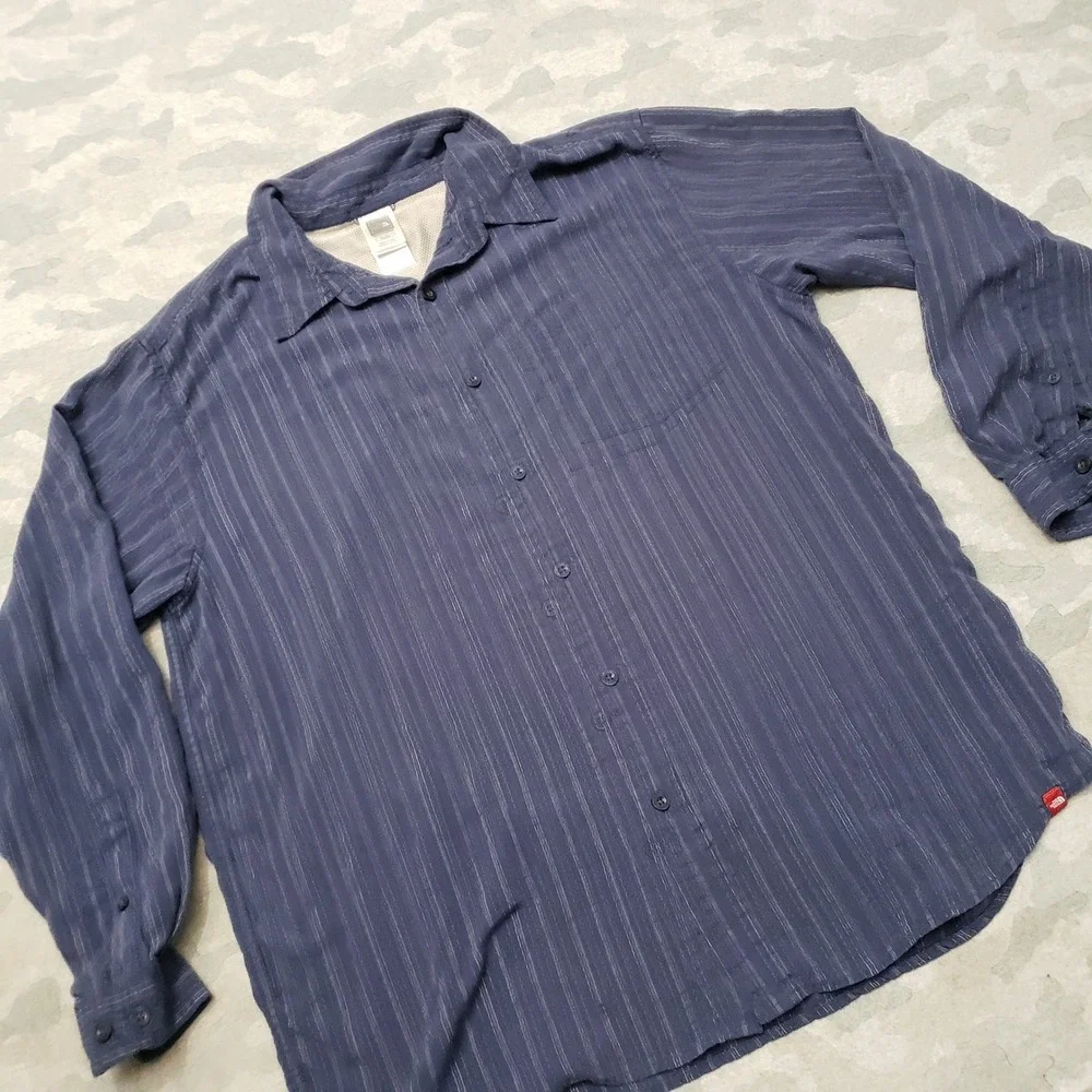 The North Face Shirt Mens XL Blue Long Sleeve Button Up Striped Outdoors Travel